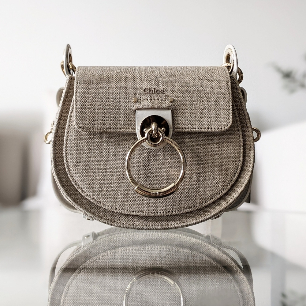 Chloe Tess Flap Crossbody Bag in Linen and Calfskin